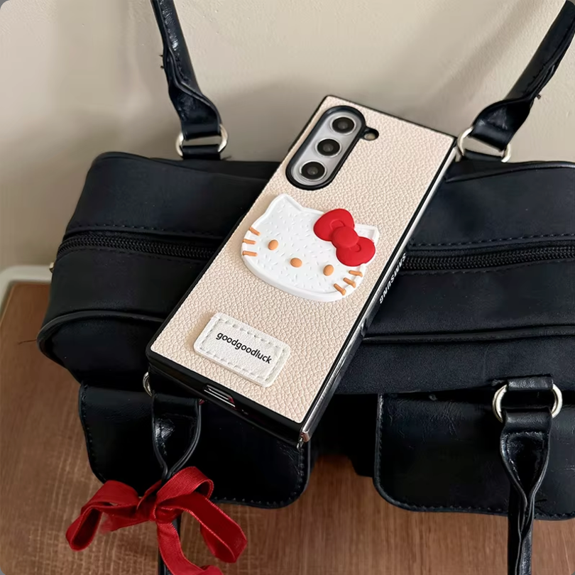 Hello Kitty Beige Samsung Galaxy Z Fold 6 Case, Anti-Drop Mobile Phone Folding Case, Hard Cover, for Women, Beige/Cream