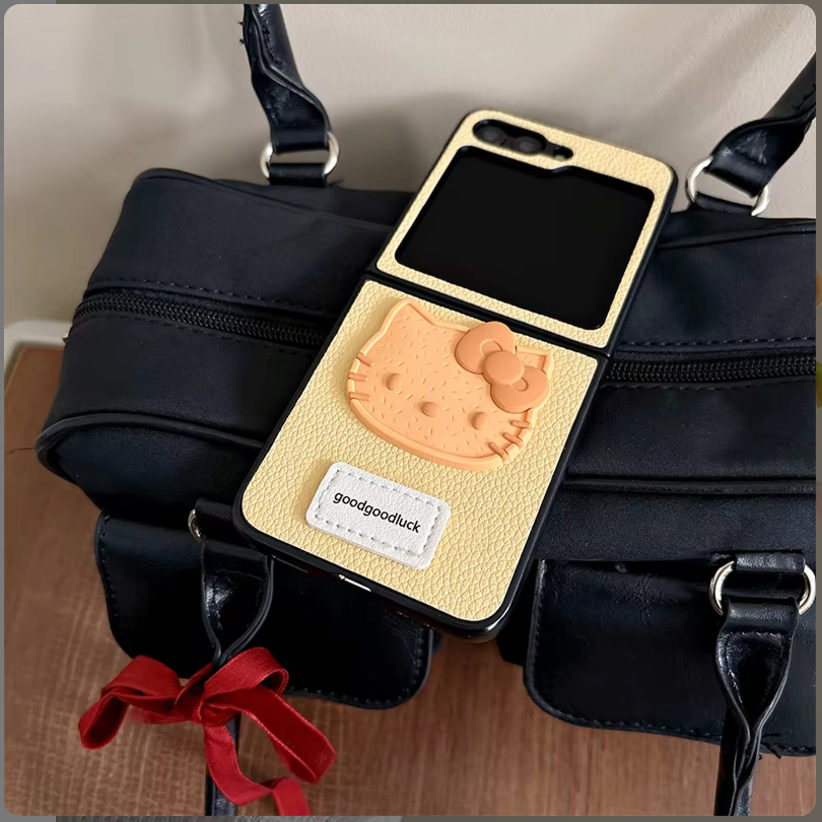 Hot Fuchia Pink Hello Kitty Samsung Z Flip 5, 6 cover , Anti-Drop Mobile Phone Folding Case, Hard Cover, for Women, Fuchia Pink Colour