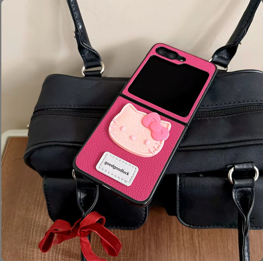 Hot Fuchia Pink Hello Kitty Samsung Z Flip 5, 6 cover , Anti-Drop Mobile Phone Folding Case, Hard Cover, for Women, Fuchia Pink Colour